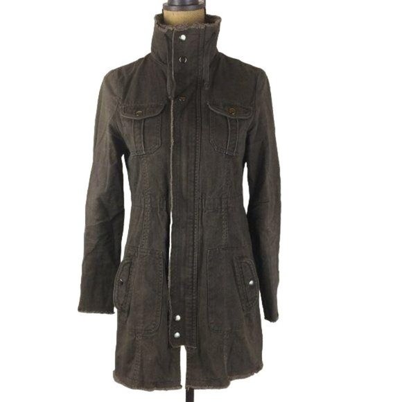 Doki Geki Women's Size Small Brown Canvas Raw Hem Utility Jacket Long Sleeve - Picture 1 of 8
